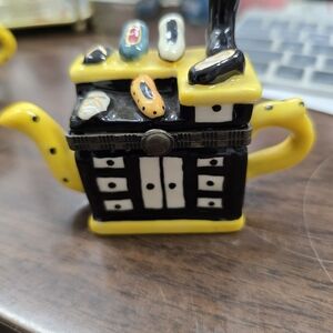 Yellow & Black Ceramic Teapot Figurine with Shoe Details
